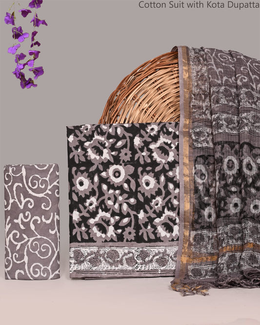 Bagrubazzar Ethnic Jaipur Handblock Print Cotton Suit with Kota Doria Dupatta