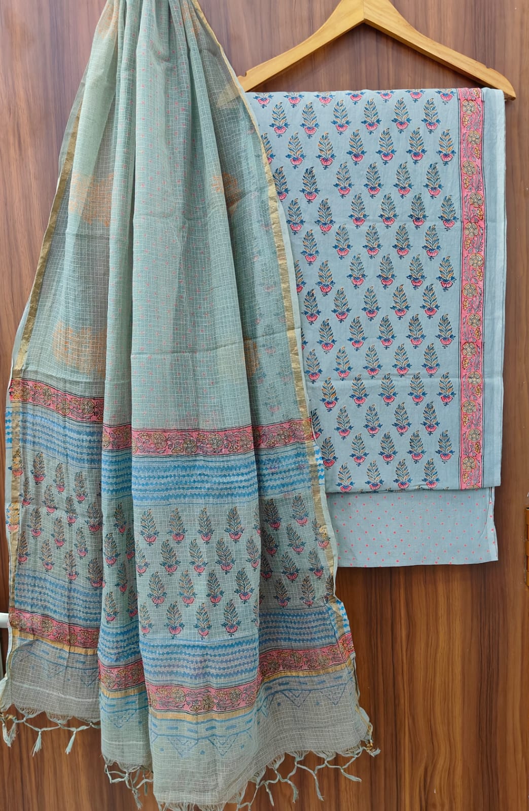 Bagrubazzar Premium Jaipur Block Print Cotton Suit Set with Kota Doria Dupatta