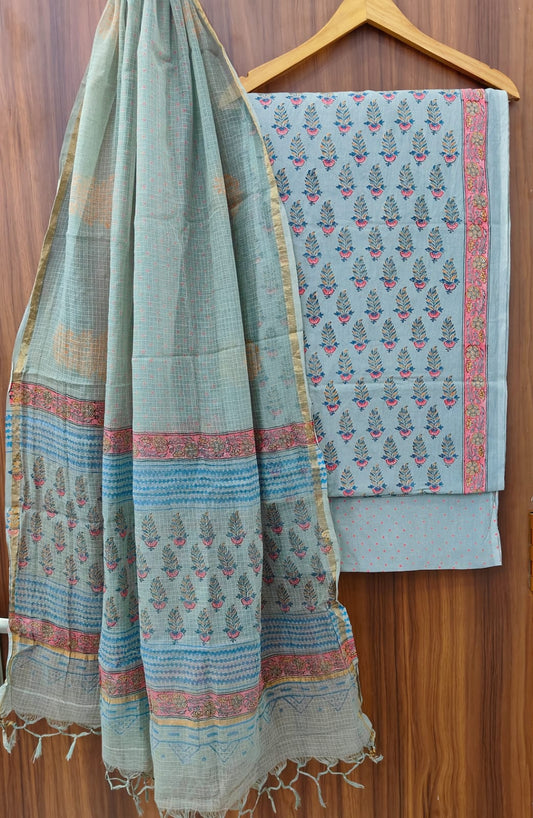Bagrubazzar Premium Jaipur Block Print Cotton Suit Set with Kota Doria Dupatta