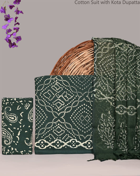 Bagrubazzar Bagru Hand Block Printed Cotton Suit Set with Kota Doria Dupatta