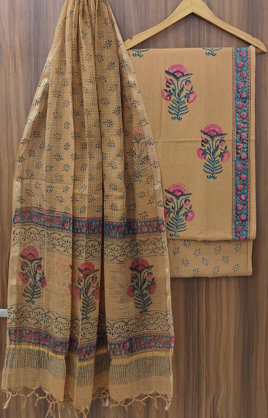 Designer Handblock Printed Cotton Suit Set with Kota Doria Dupatta | Indian Ethnic Outfit