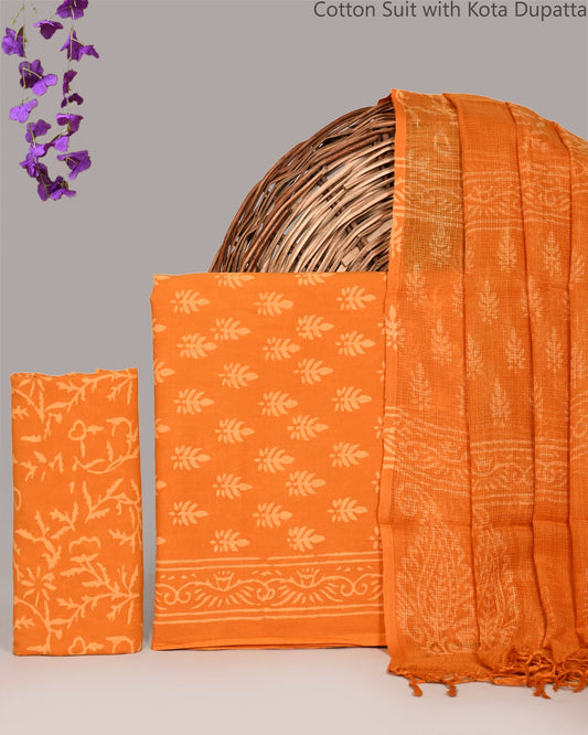 Bagrubazzar Pure Cotton Handblock Printed Suit Set with Kota Doria Dupatta