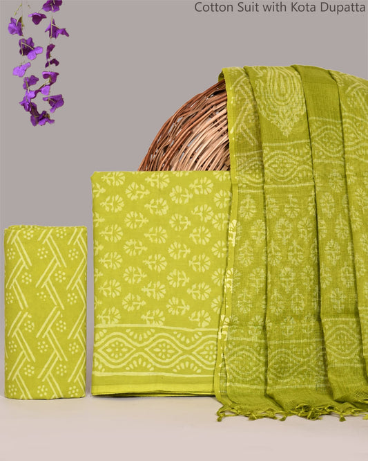 Bagrubazzar Heritage Bagru Handblock Printed Cotton Suit with Kota Doria Dupatta