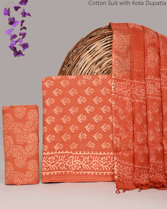 Bagrubazzar Traditional Handblock Sanganeri Cotton Suit Set with Kota Doria Dupatta