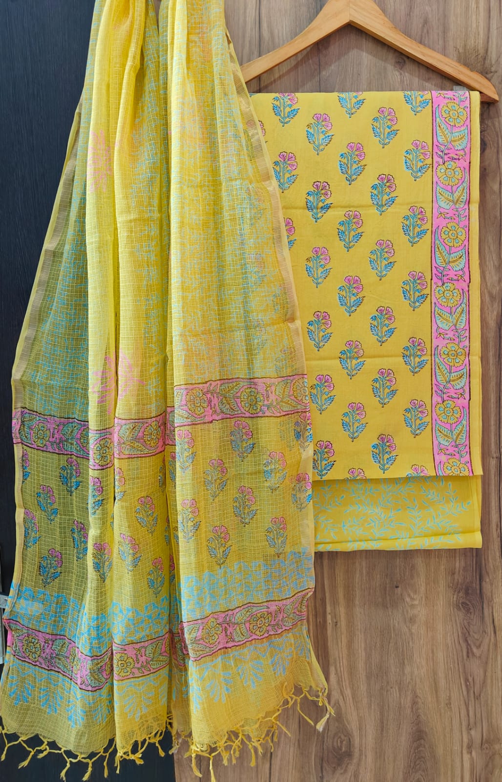 Bagrubazzar Women's Jaipur Print Handblock Cotton Suit Set with Kota Doria Dupatta