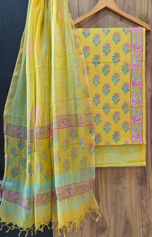 Bagrubazzar Women's Jaipur Print Handblock Cotton Suit Set with Kota Doria Dupatta