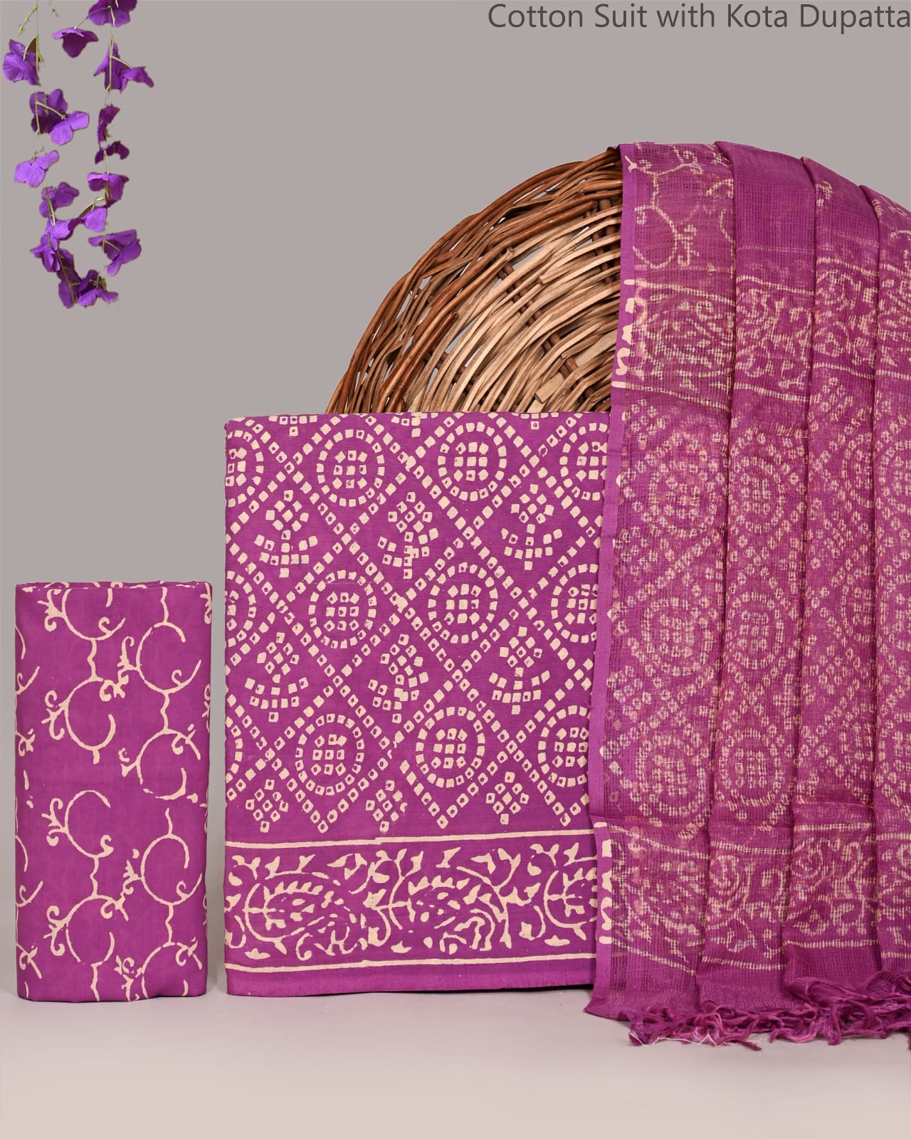 Bagrubazzar Traditional Hand Block Print Cotton Suit with Kota Doria Dupatta | Unstitched Ethnic Suit Set