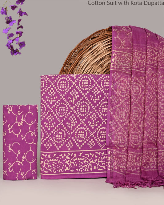 Bagrubazzar Traditional Hand Block Print Cotton Suit with Kota Doria Dupatta | Unstitched Ethnic Suit Set