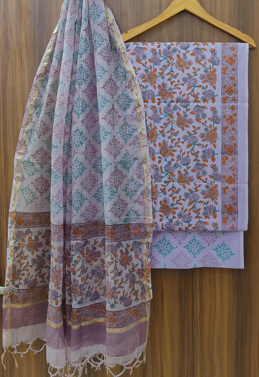 Bagrubazzar Traditional Bagru Handblock Cotton Suit Material with Kota Doria Dupatta
