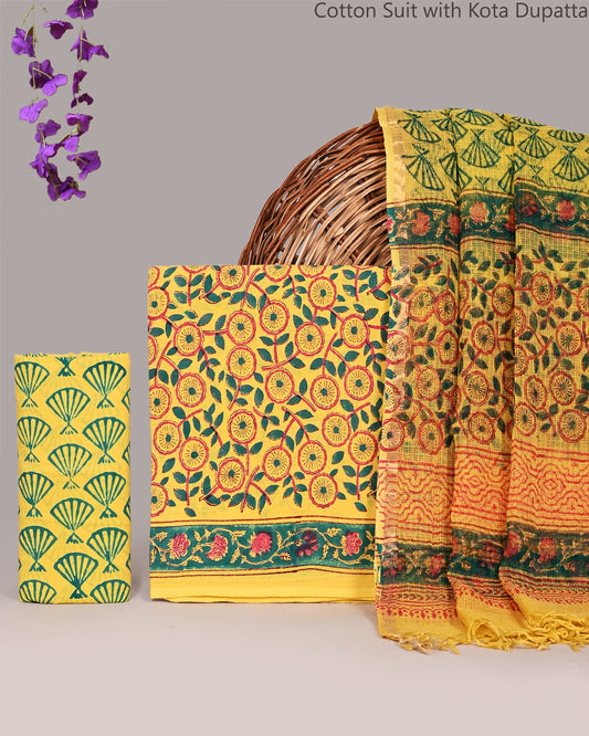 Bagrubazzar Ethnic Wear Handblock Printed Cotton Suit with Kota Doria Dupatta