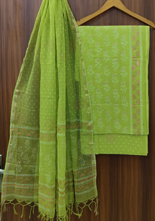 Bagrubazzar Ethnic Handblock Printed Cotton Suit Set with Kota Doria Dupatta