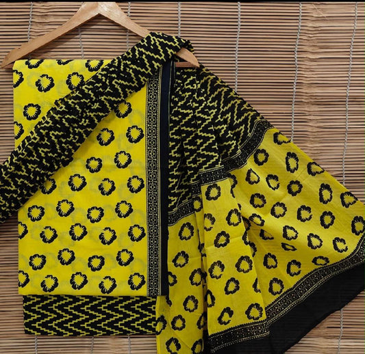 Bagrubazzar Handblock Print Unstitched Cotton Suit with Cotton Dupatta