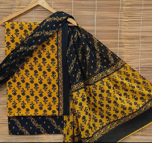 Bagrubazzar Ladies Ethnic Wear – Handblock Print Unstitched Cotton Suit with Dupatta