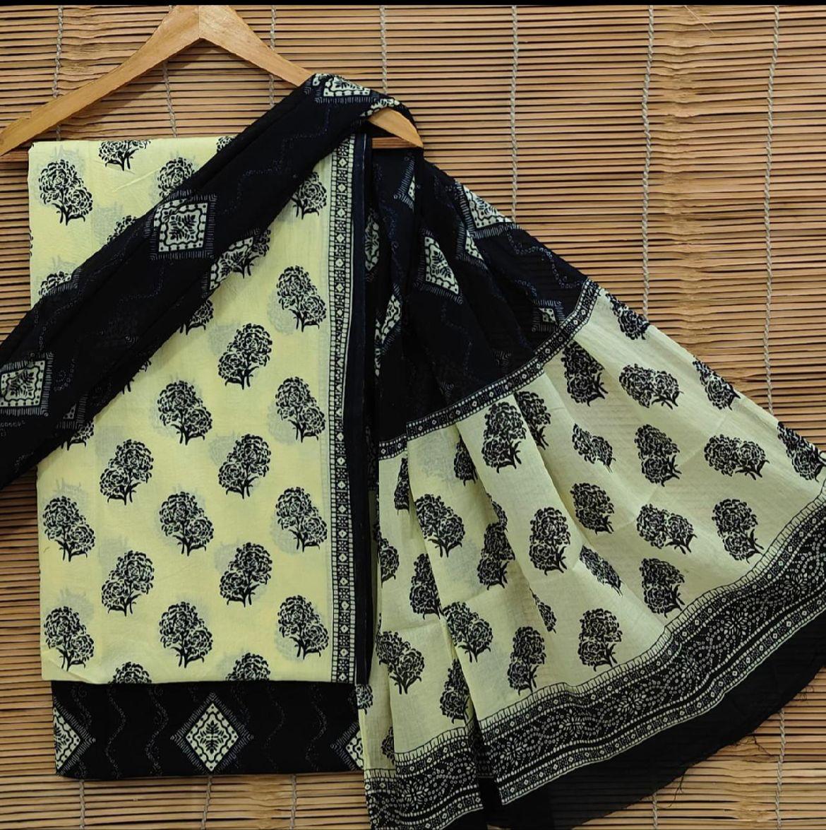 Unstitched Cotton Ladies Suit with Handblock Print & Cotton Dupatta – Bagrubazzar Designer Ethnic Wear
