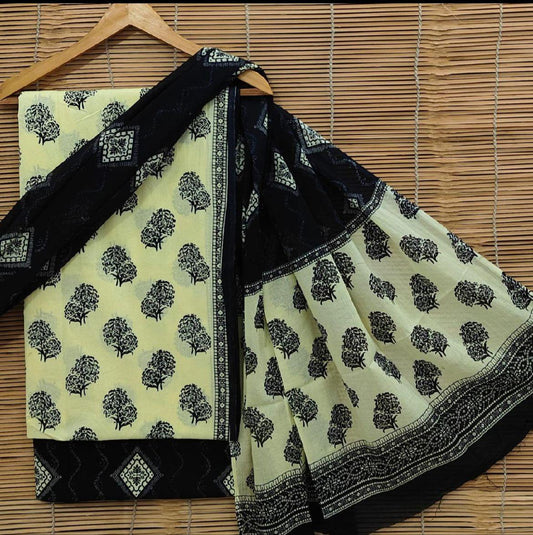 Unstitched Cotton Ladies Suit with Handblock Print & Cotton Dupatta – Bagrubazzar Designer Ethnic Wear