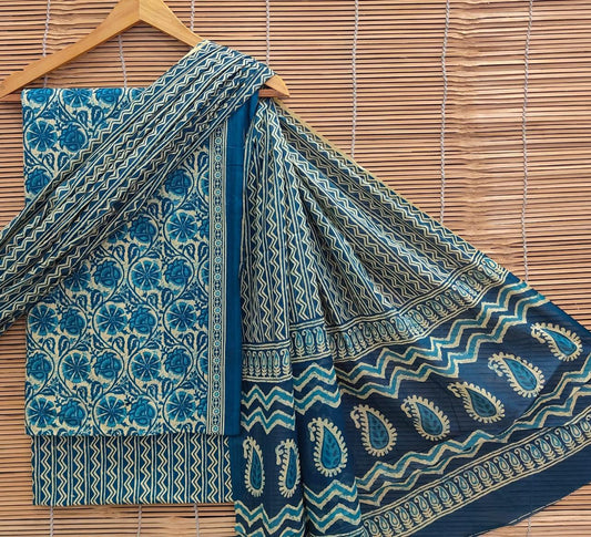 Bagrubazzar Ladies Unstitched Cotton Suit Set with Handblock Jaipur Print & Cotton Dupatta – Traditional Indian Outfit