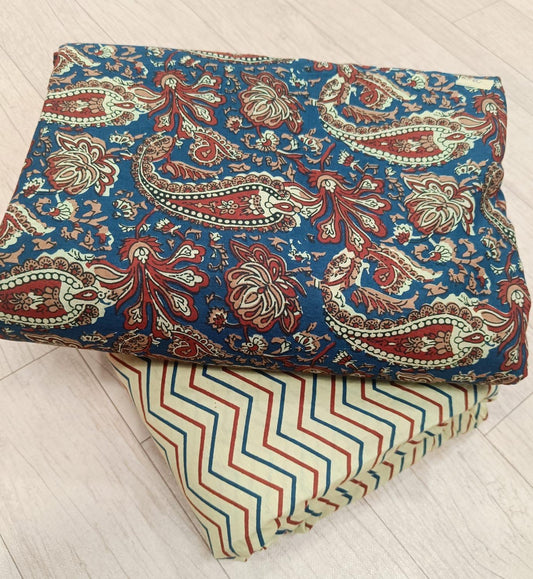 Ethnic Hanblock Jaipur Print Cotton Top And Bottom Suit Material - Bagrubazzar