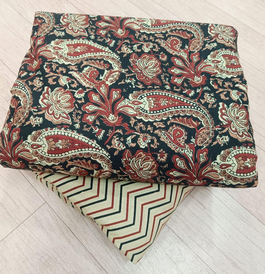 Bagrubazzar Artisan Made Sanganeri Print Cotton Unstitched Suit for Women