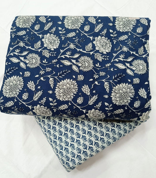 Unstitched Cotton Suit Set with Hanblock Print, Top & Bottom — Bagrubazzar
