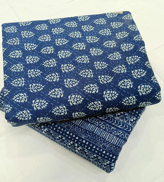 Bagrubazzar Hanblock Print Cotton Unstitched Top Bottom Suit Set