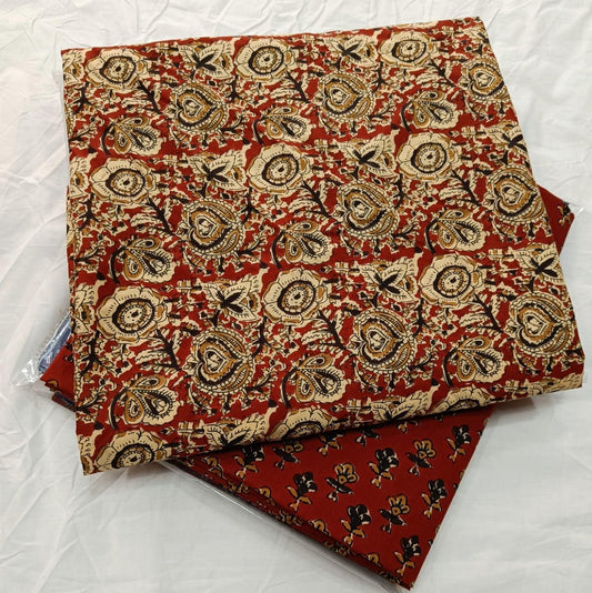 Bagrubazzar Hanblock Floral Jaipur Print Cotton Unstitched Top Bottom Suit Set