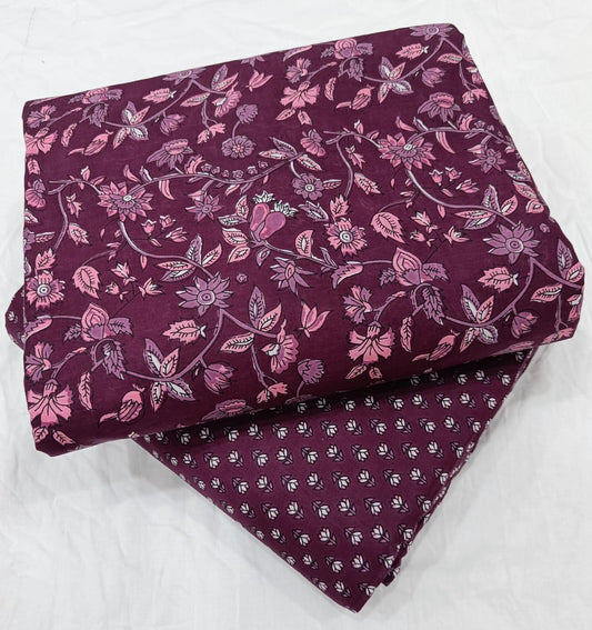 Bagrubazzar Authentic Hanblock Jaipur Print Cotton Top Bottom Suit
