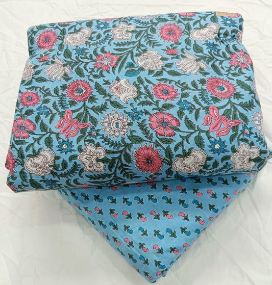 Bagrubazzar Elegant Sanganeri Print Cotton Top Bottom Suit Fabric Set