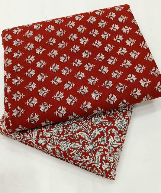 Cotton Hanblock Print Unstitched Top Bottom Suit Set by Bagrubazzar