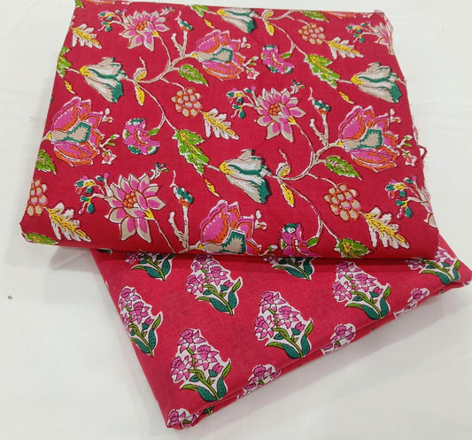 Bagrubazzar Handblock Sanganeri Print Cotton Top Bottom Unstitched Suit Set
