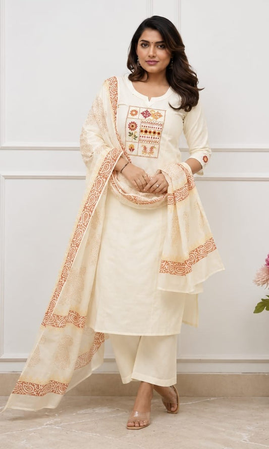 Bagrubazzar Women Cotton Kurta Set with Pant & Dupatta – 3 Piece Ethnic Suit