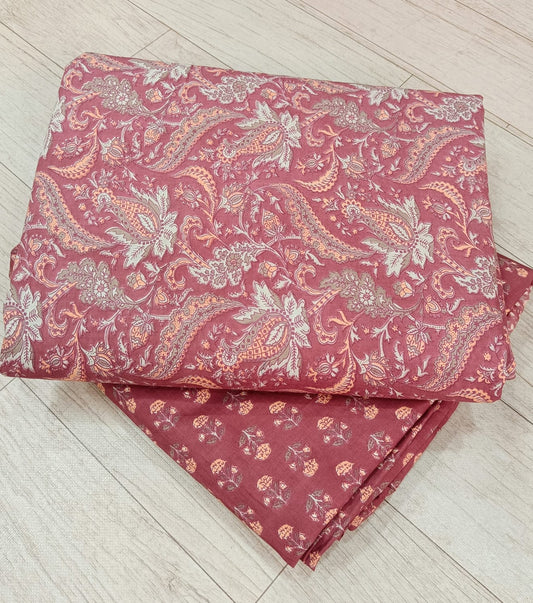 Bagrubazzar Hanblock Print Cotton Unstitched Top Bottom Ensemble