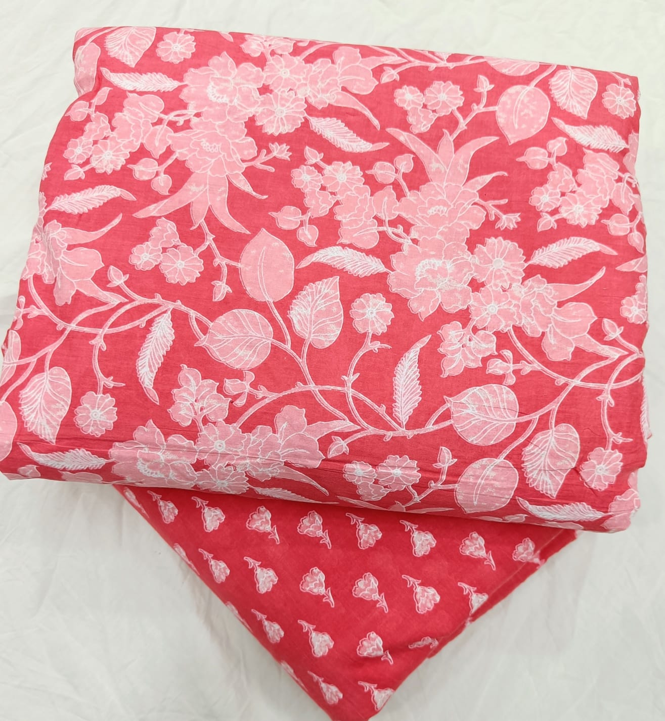 Unstitched Cotton Suit Set with Hanblock Print, Top & Bottom — Bagrubazzar