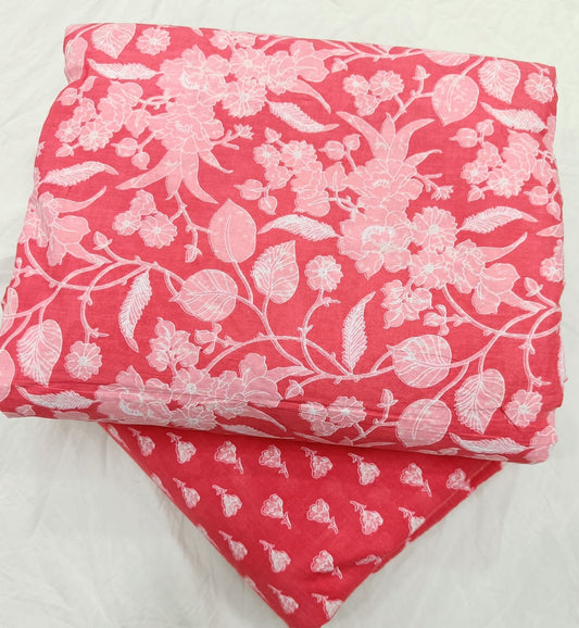 Unstitched Cotton Suit Set with Hanblock Print, Top & Bottom — Bagrubazzar