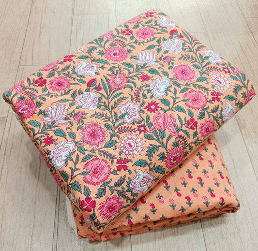 Bagrubazzar Handcrafted Sanganeri Print Cotton Unstitched Suit Set