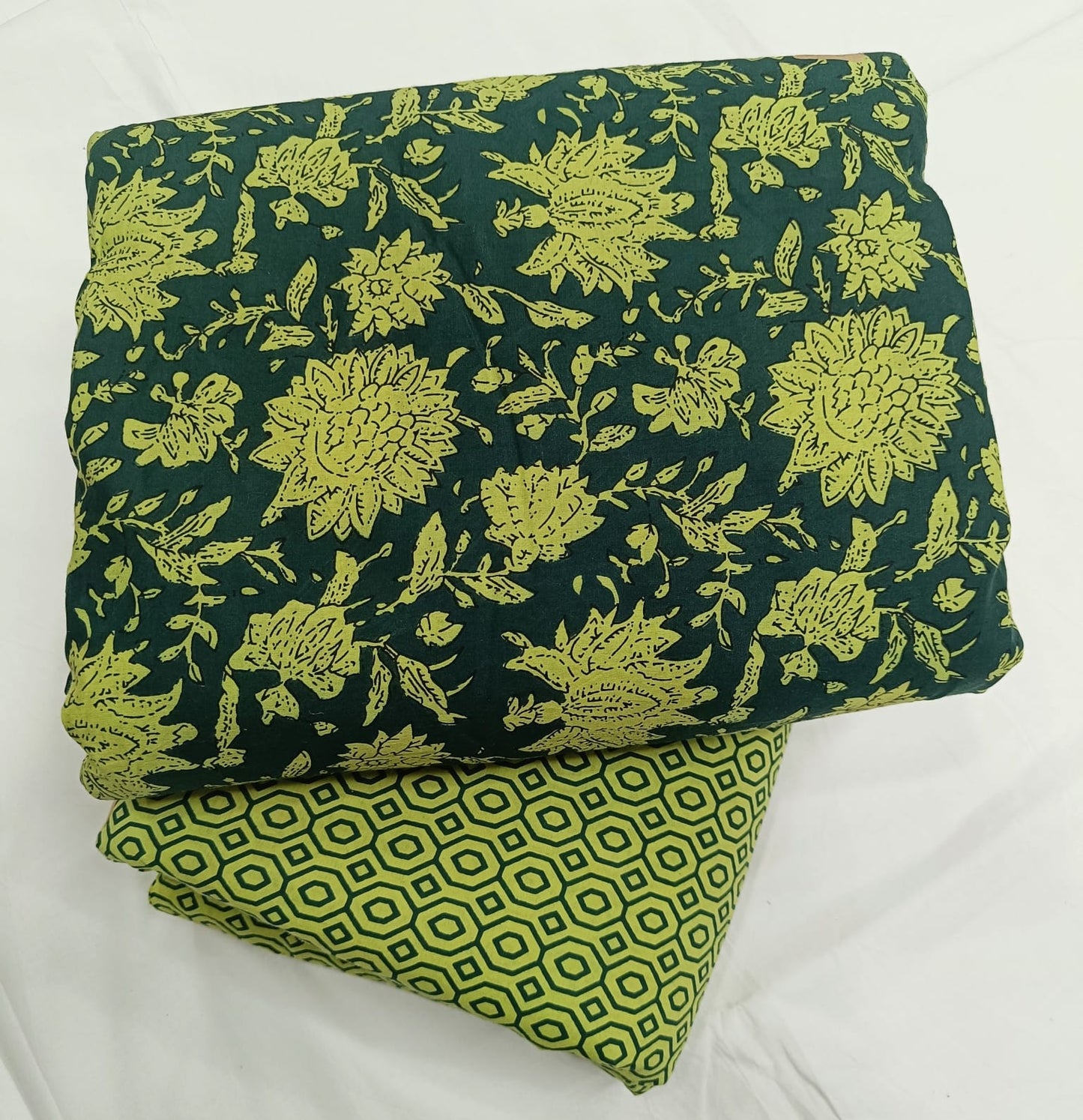 Elegant Hanblock Print Cotton Unstitched Top Bottom Set — Bagrubazzar