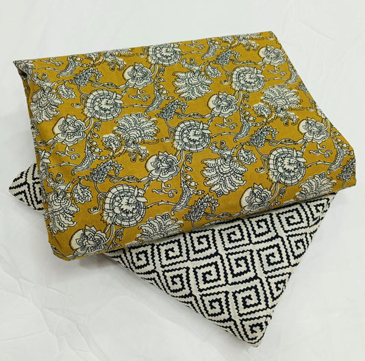 Vibrant Hanblock Jaipur Print Cotton Top Bottom Suit - Bagrubazzar