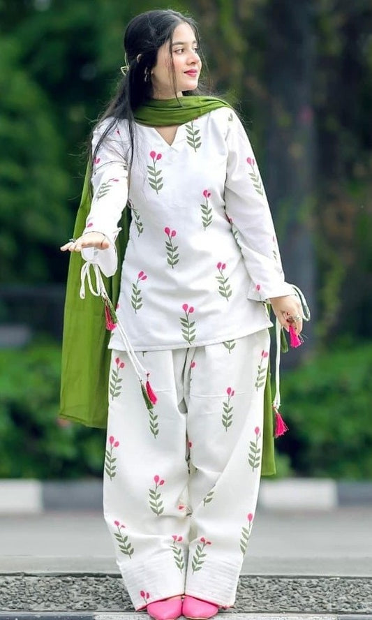 Bagrubazzar New Cotton Kurti Pant Set With Dupatta | Women’s Kurta Pant Set