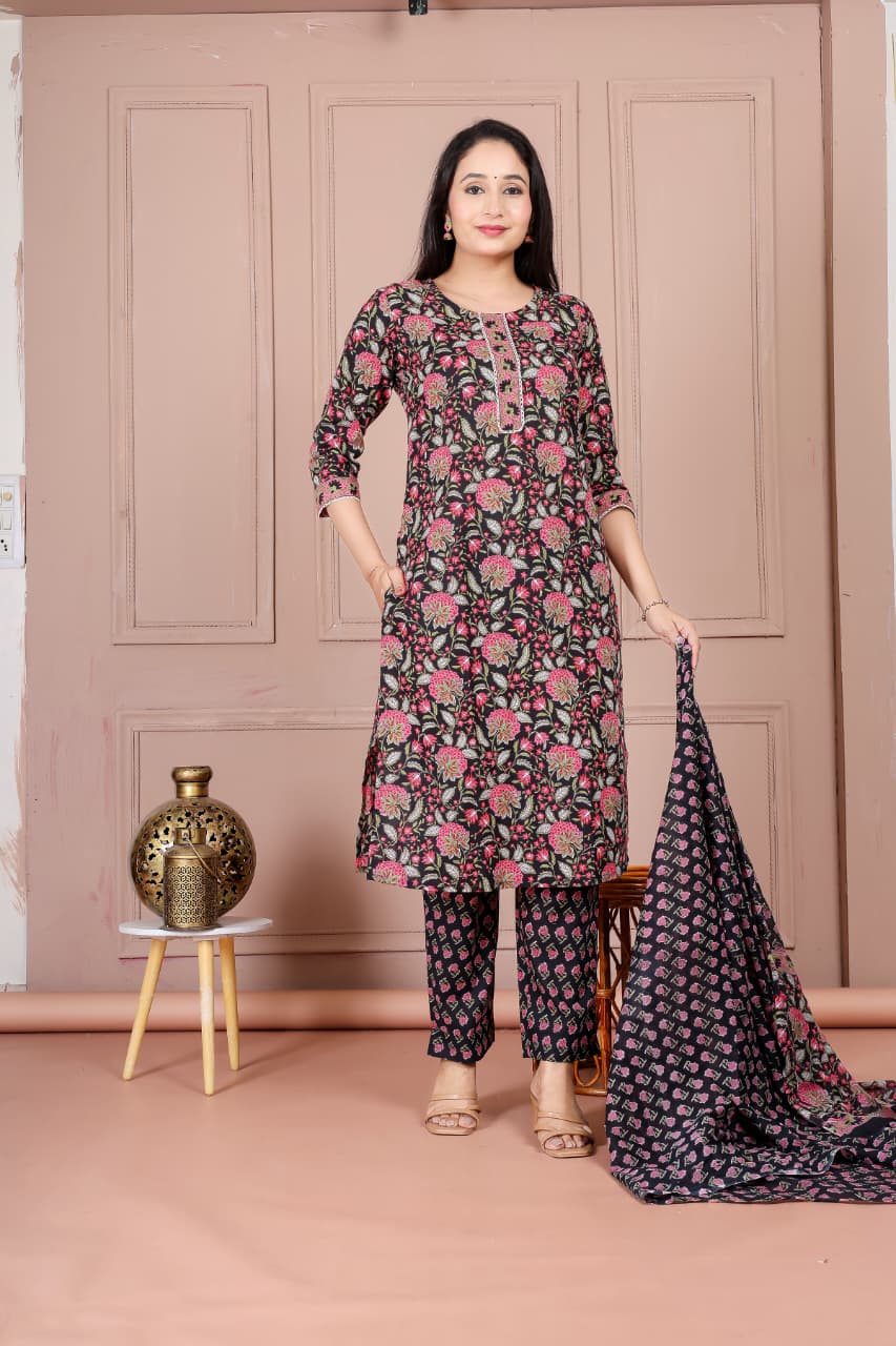 Bagrubazzar Sanganeri Floral Printed Stitched Cotton Suit with Dupatta