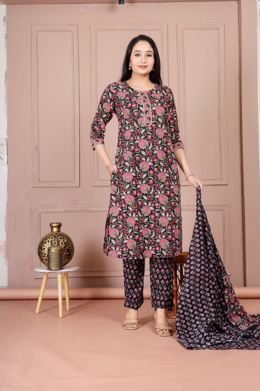 Bagrubazzar Sanganeri Floral Printed Stitched Cotton Suit with Dupatta