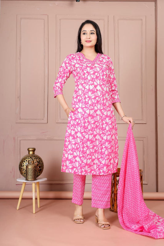 Bagrubazzar Sanganeri Cotton Suit for Women with Printed Dupatta