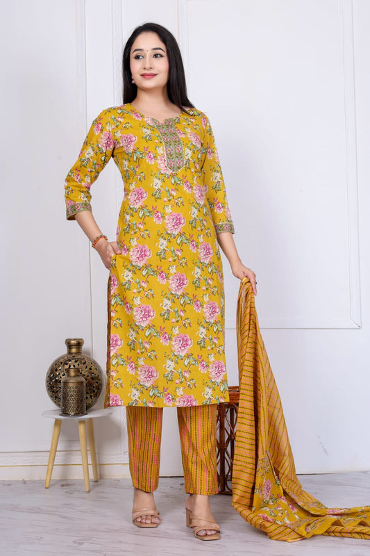 Bagrubazzar Sanganeri Print Cotton Punjabi Suit with Dupatta