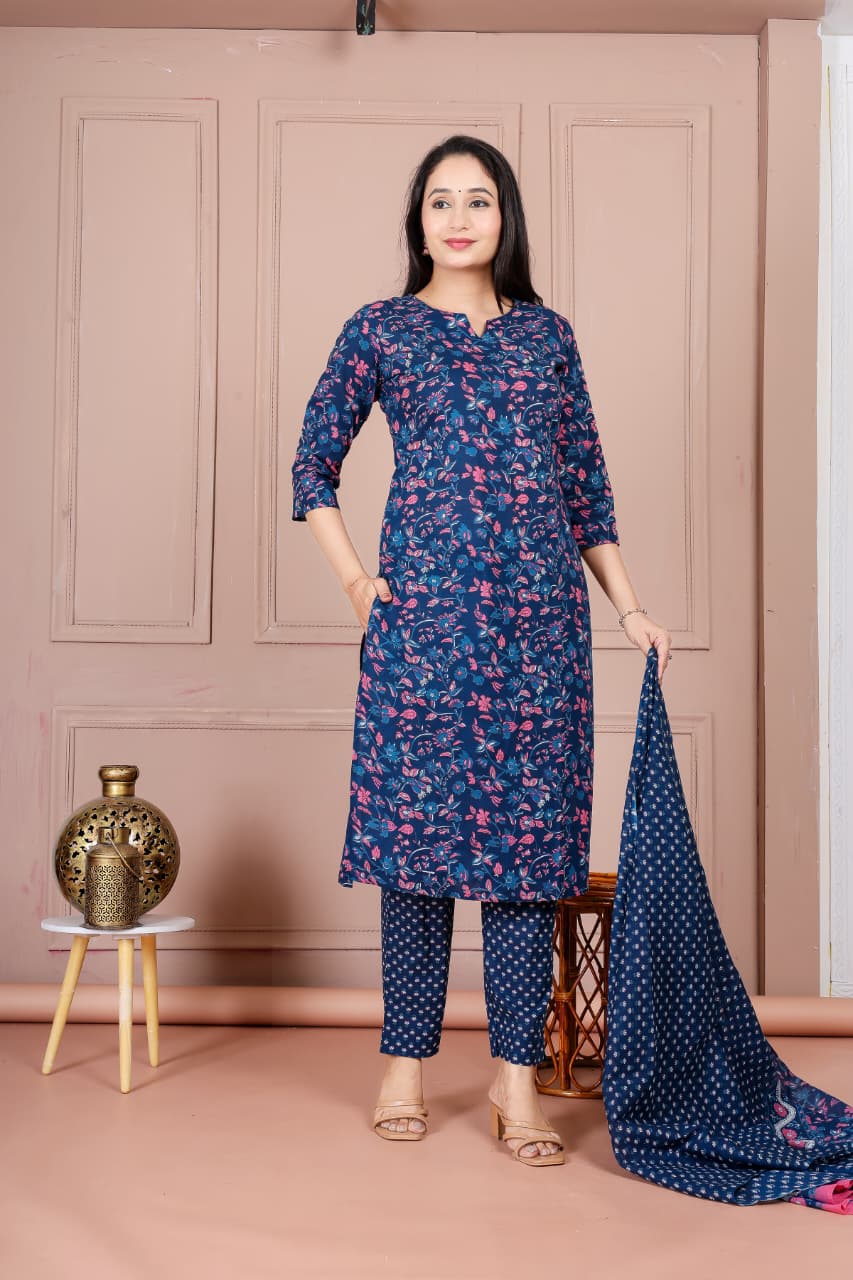 Bagrubazzar Printed Cotton Suit Set | Sanganeri Print with Dupatta