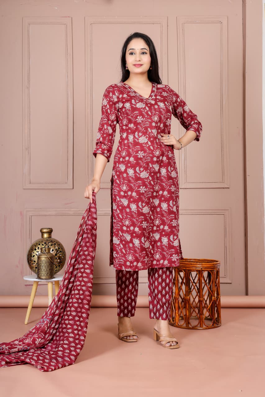 Bagrubazzar Sanganeri Print Stitched Suit Set for Women