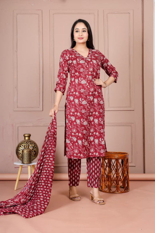 Bagrubazzar Sanganeri Print Stitched Suit Set for Women