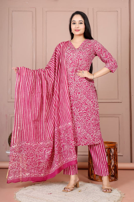 Bagrubazzar Stitched Sanganeri Cotton Suit Set for Women