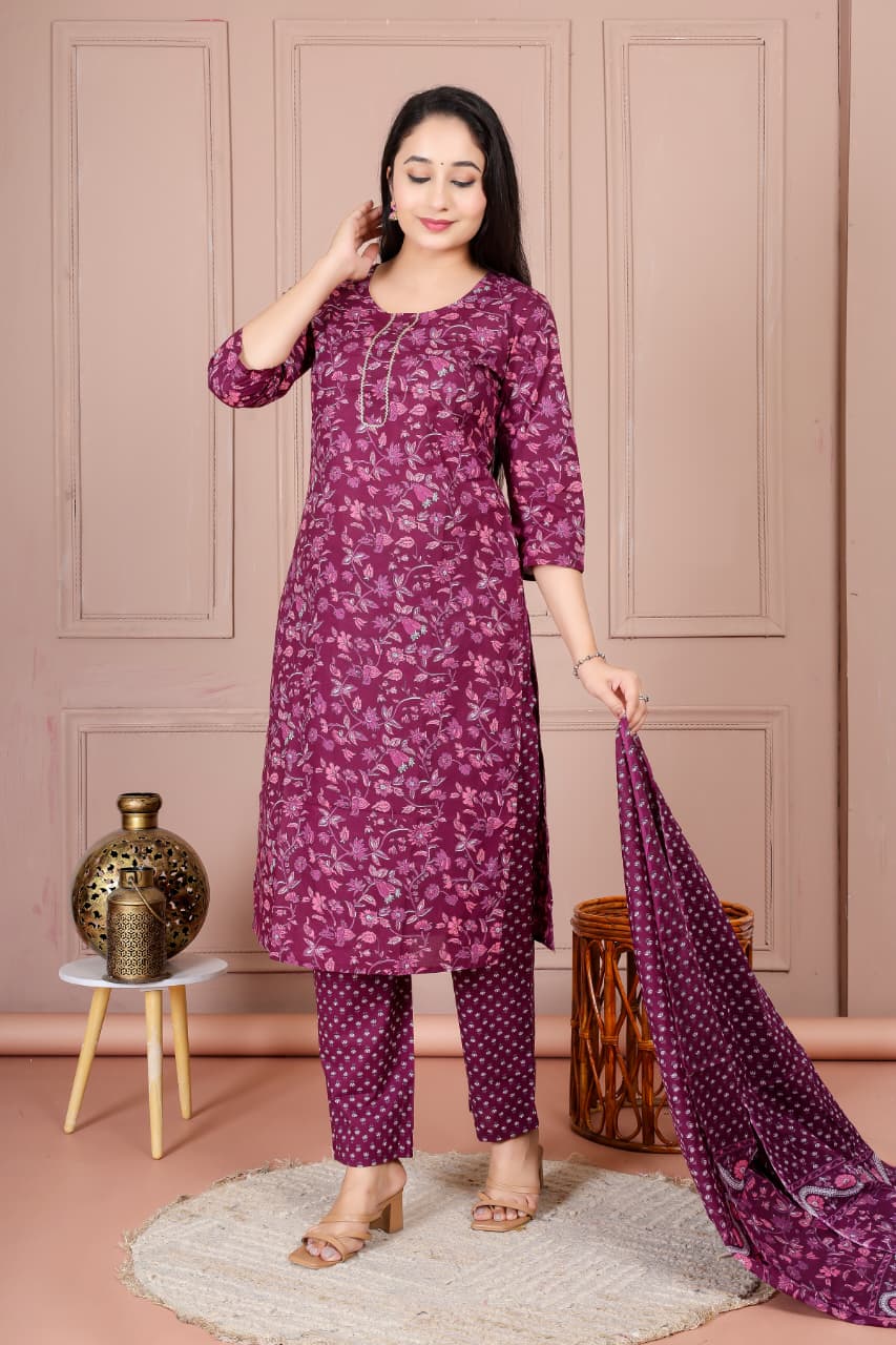 Bagrubazzar Sanganeri Cotton Salwar Suit Set with Cotton Dupatta