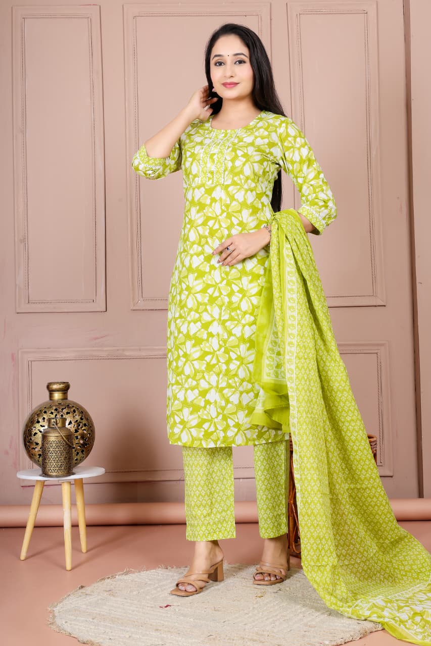 Bagrubazzar Sanganeri Print Cotton Suit for Women with Cotton Dupatta