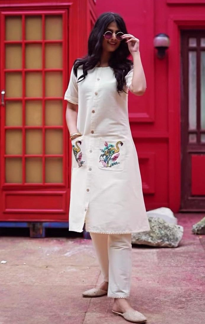 Women’s Pure Cotton A-Line Kurta Set | Front Slit Kurta with Cotton Pant