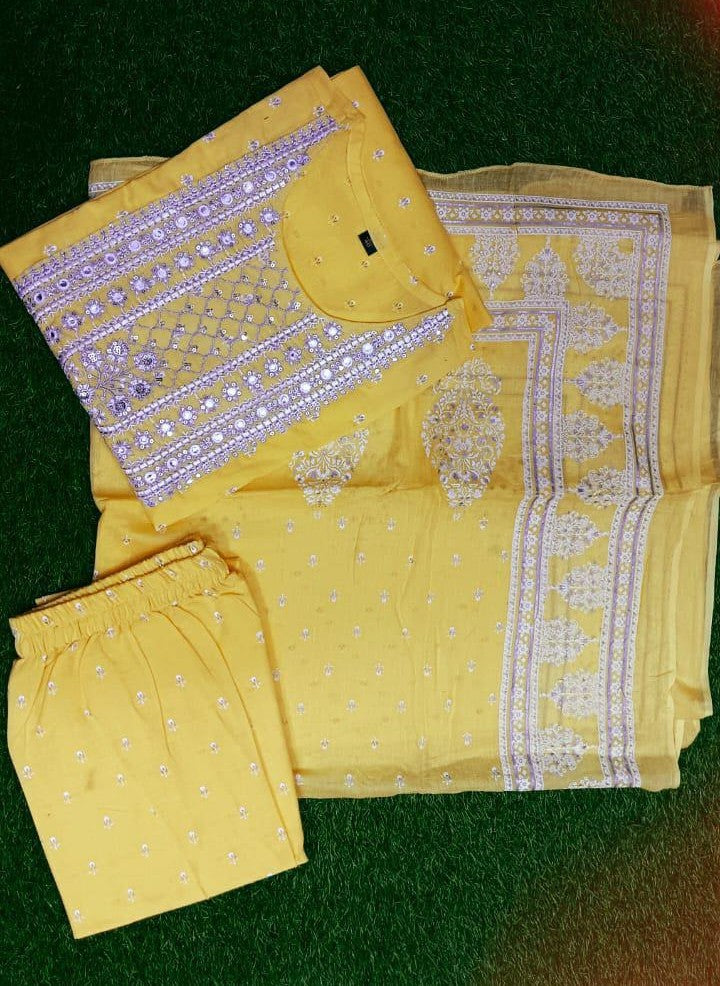 Designer Printed Cotton Kurta Set for Women with Sequin Mirror Work & Dupatta