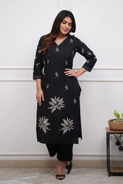 Elegant Pure Cotton Kurti Set with Embroidery Work & Matching Pant | Bagrubazzar Summer Collection